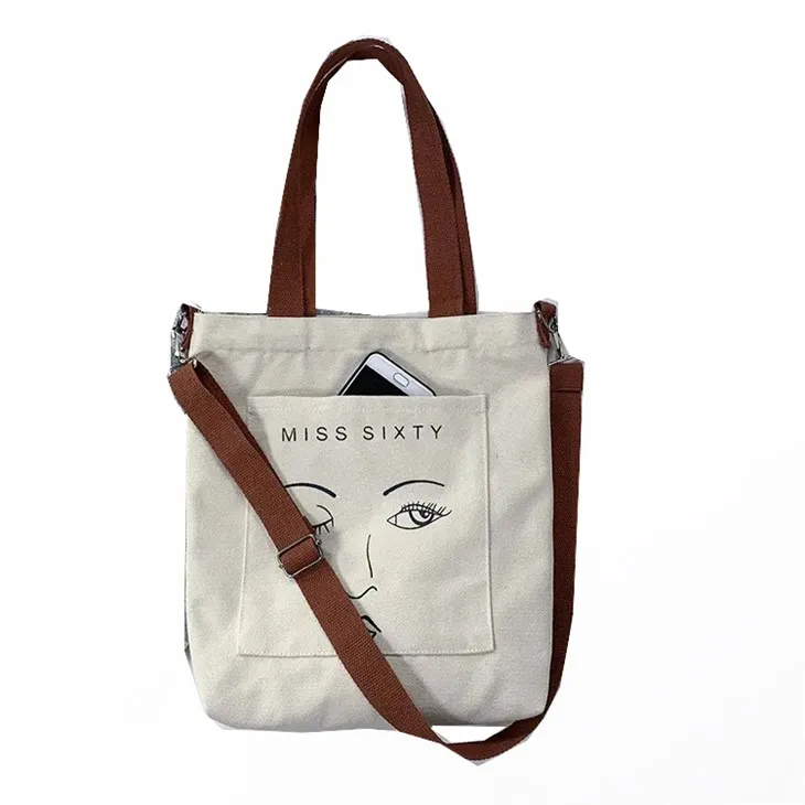 Женская холщовая большая сумка через плечо